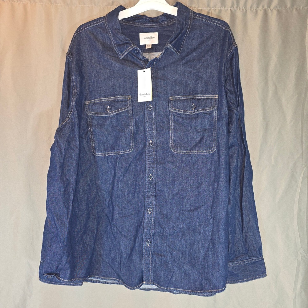 Goodfellow & Co Mens XXL Dark Indigo Denim Long Sleeve Button Down Shirt NWT